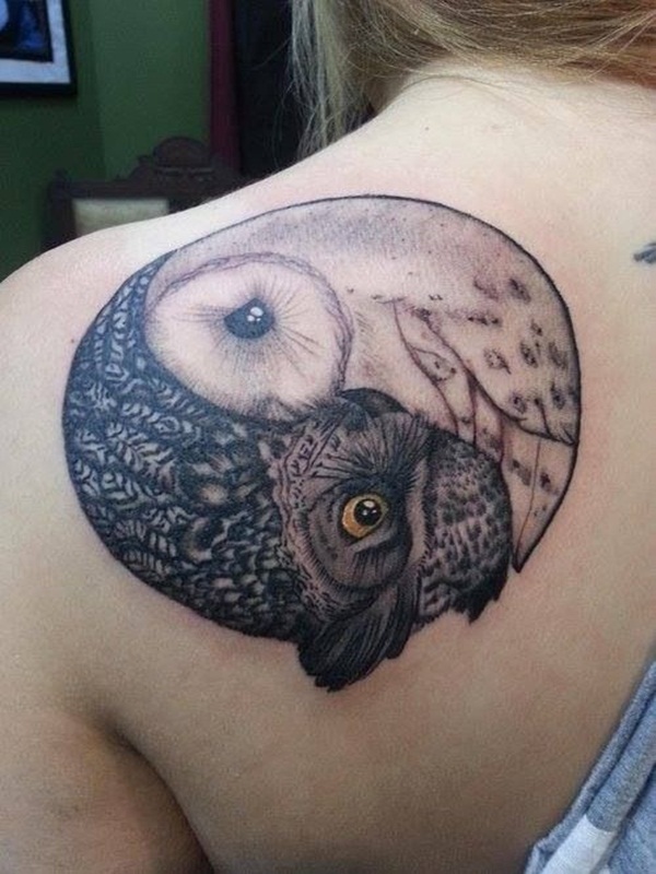 Owl Yin Yang Shoulder Tattoo Design