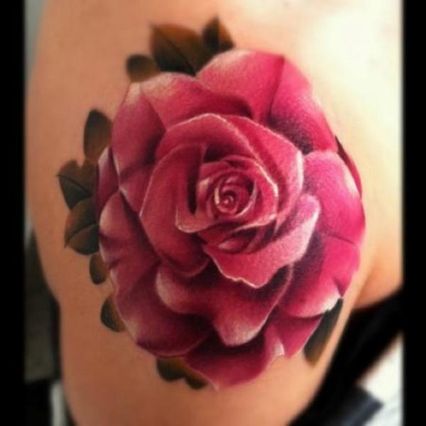 Pink Rose Shoulder Tattoo