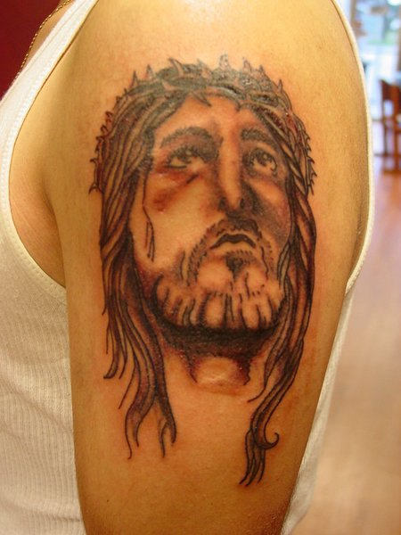 Painful Jesus Tattoo On Shoulder