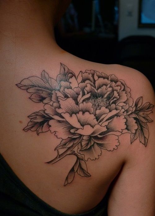 Peony Shoulder Blade Tattoo Design