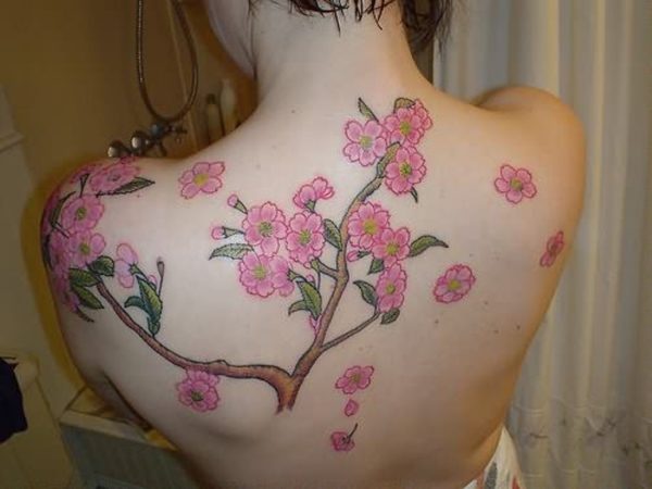 Pink Cherry Blossom Tree Tattoo On Shoulder