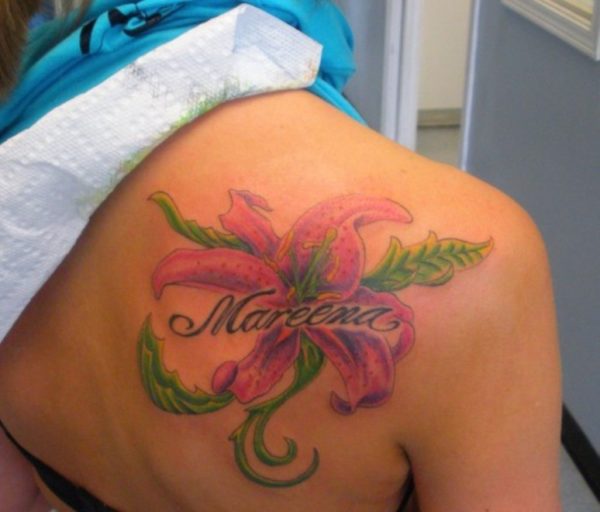 Pink Hibiscus Tattoo On Shoulder
