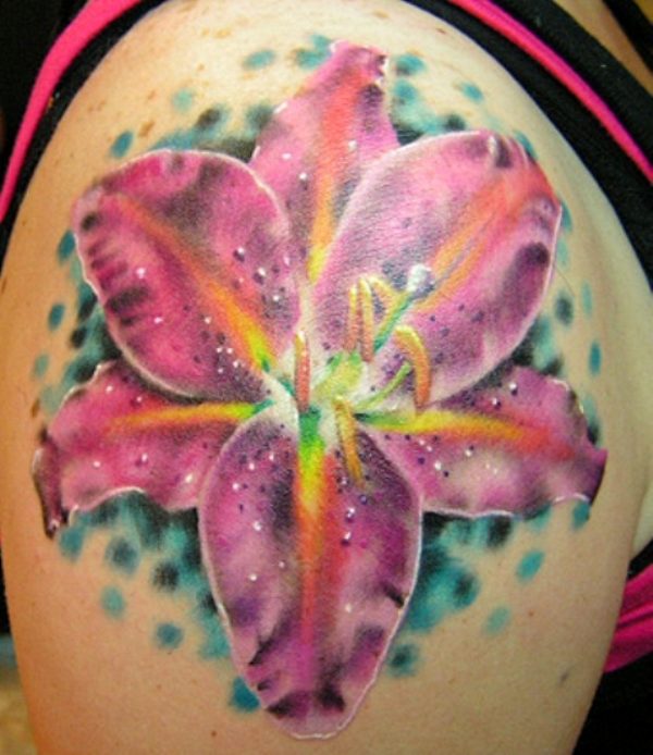  Pink Lily Flower Tattoo