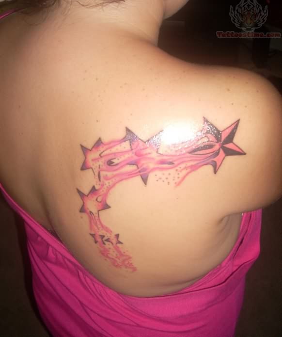 Pink Star Shoulder Tattoo