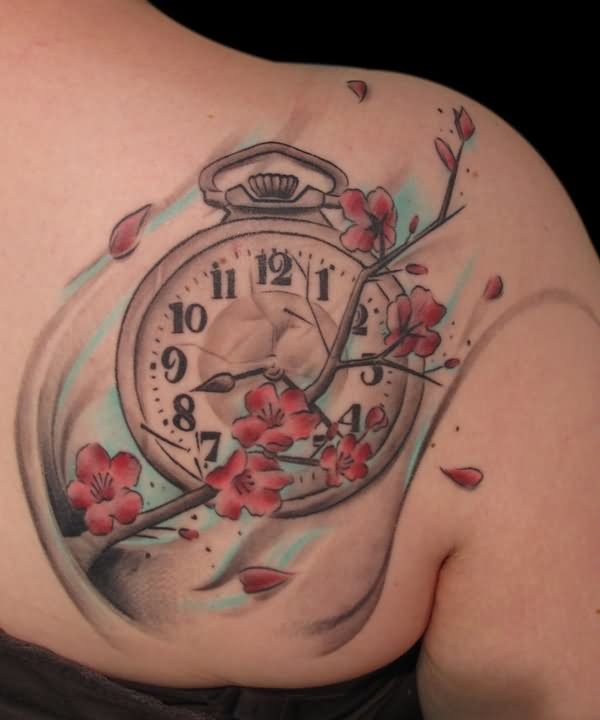 Pocket Watch With Flower Tattoo