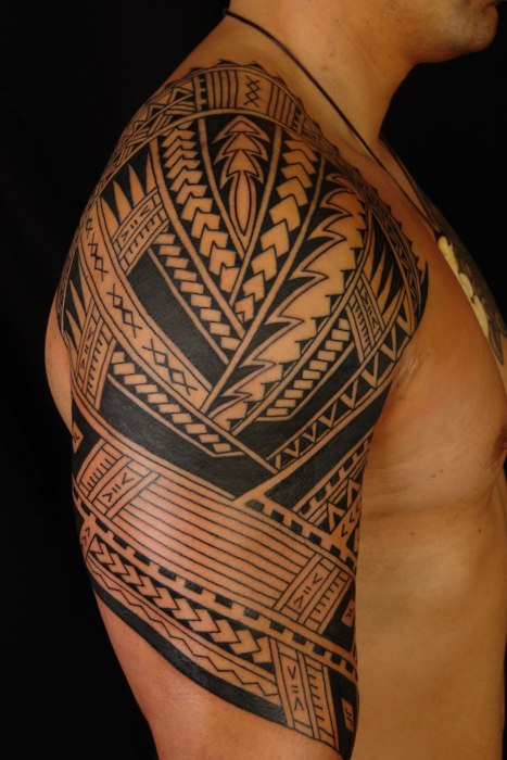 Polynesian Tribal Sleeve Shoulder Tattoo