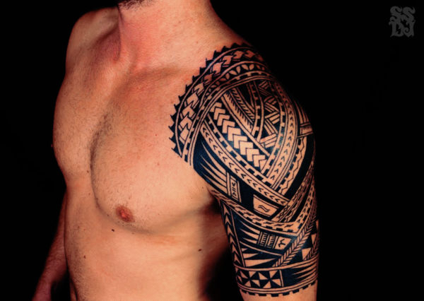 Polynesian Tribal Tattoo On Half Sleeve