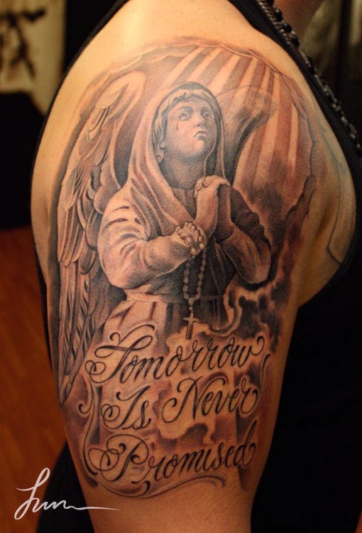 Praying Angel Shoulder Tattoo