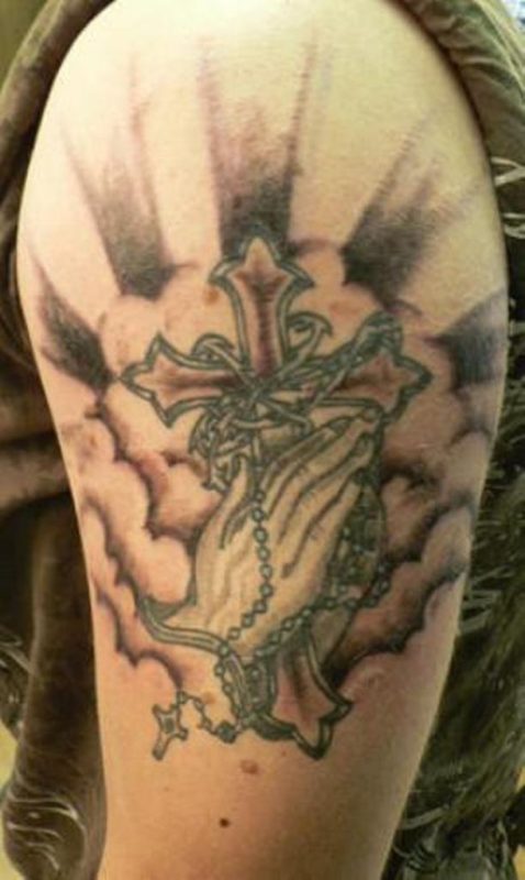 Praying Hands With Cross Tattoo Design