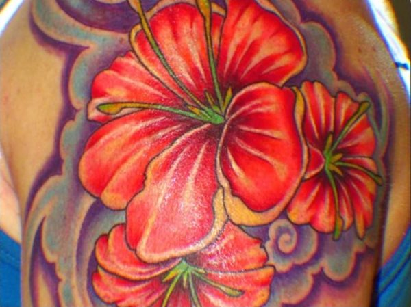 Pure Red Hibiscus Flower Tattoo