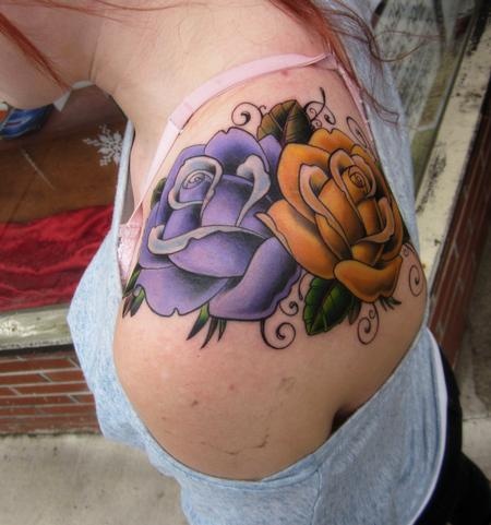 Purple And Yellow Rose Tattoo