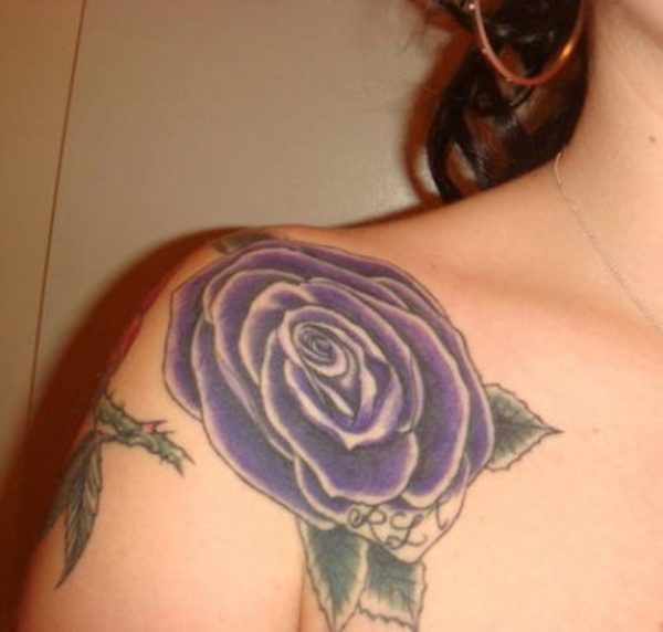 Purple Flower Shoulder Cover Up Tattoo