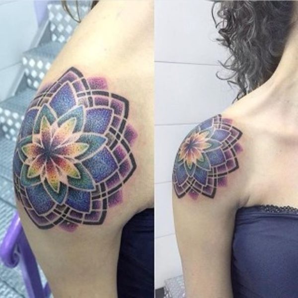 Purple Mandala Shoulder Tattoo