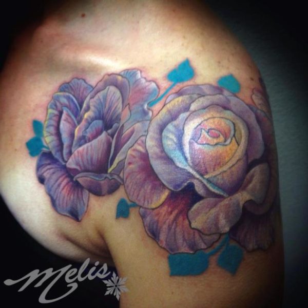 Purple Roses Shoulder Tattoo Design