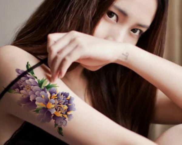 Purple Vintage Flower Shoulder Tattoo