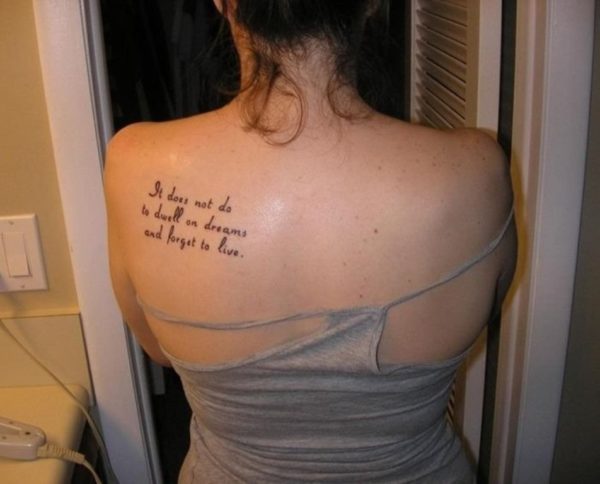 Quote Tattoo On Left Shoulder