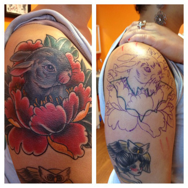 Rabbit Cover Up Shoulder Tattoo