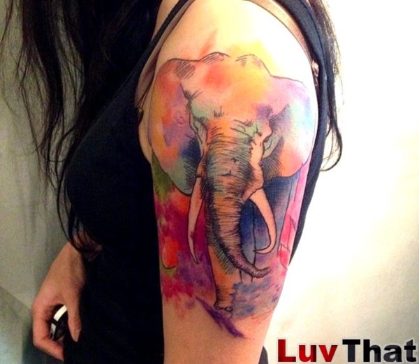 Rainbow Color Elephant Tattoo