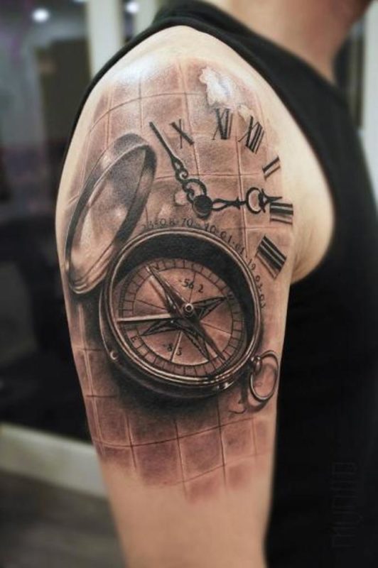 Realistic Black Clock Tattoo Design