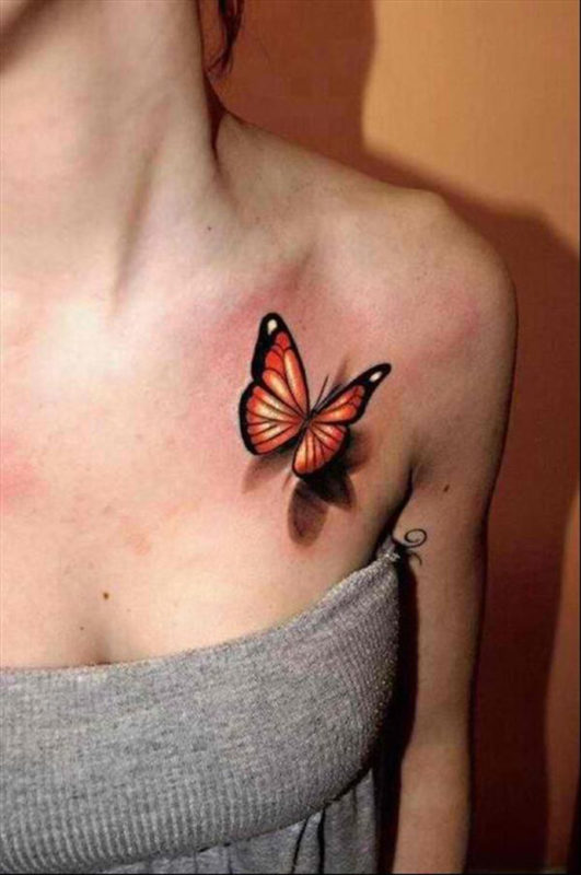 Realistic Butterfly Shoulder Tattoo For Women