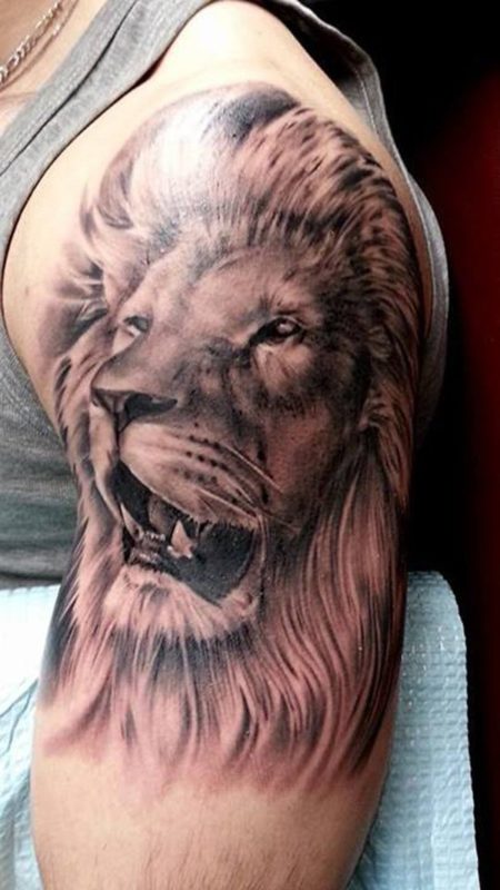 Realistic Lion Face Tattoo