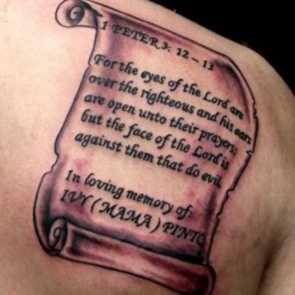 Realistic Quote Shoulder Tattoo