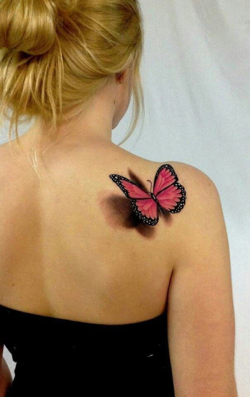Realistic Red Butterfly Tattoo