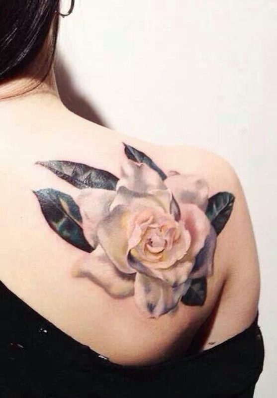 Realistic Rose Shoulder Blade Tattoo