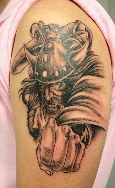 Realistic Viking Shoulder Tattoo