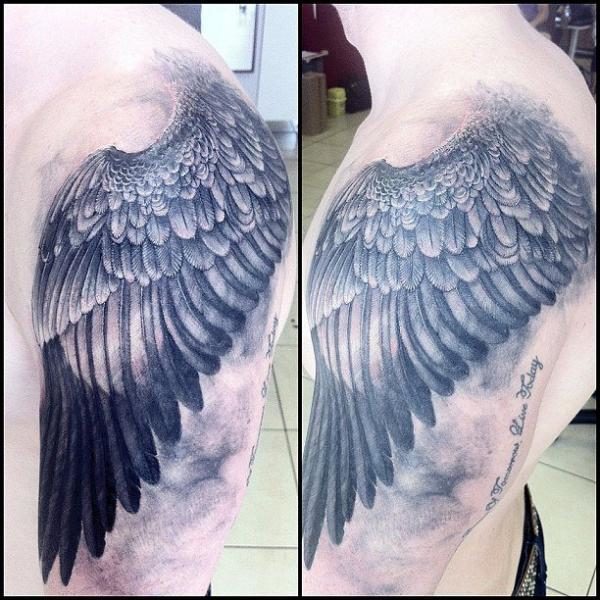 Realistic Wings Shoulder Tattoo