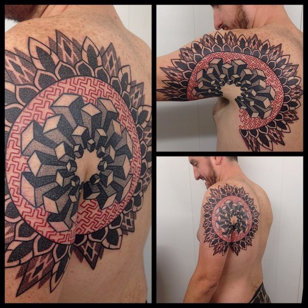 Red And Black Geometric Tattoo
