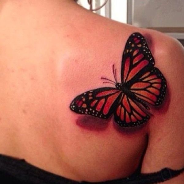 Red Butterfly Tattoo On Shoulder Back