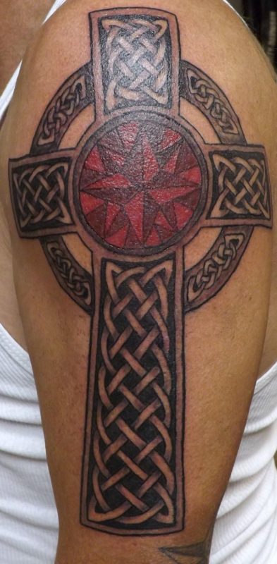 Red Cross Celtic Shoulder Tattoo Design