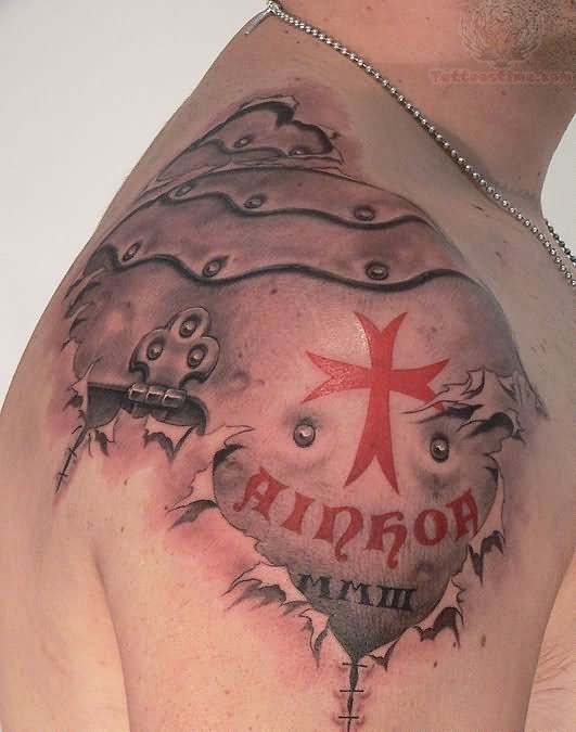 Red Cross Roman Rip Tattoo