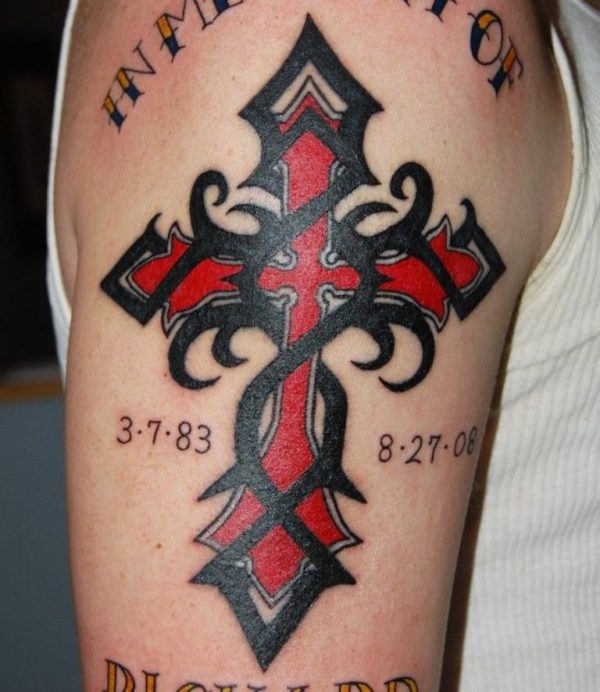 Red Cross Shoulder Tattoo