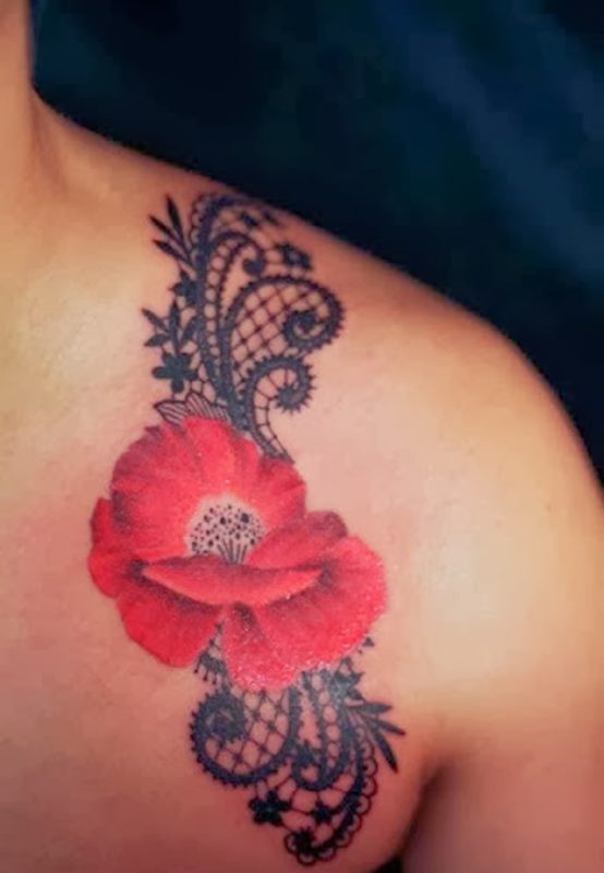 Red Designer Flower Tattoo