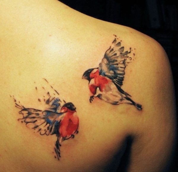 Red Dove Shoulder Tattoo