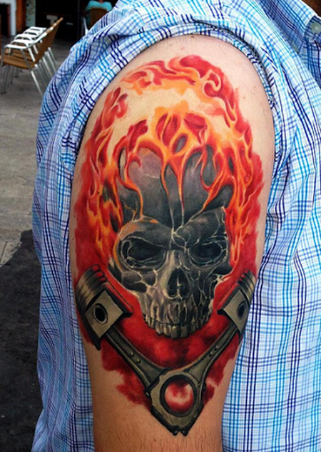 Red Fire Skull Tattoo For Men