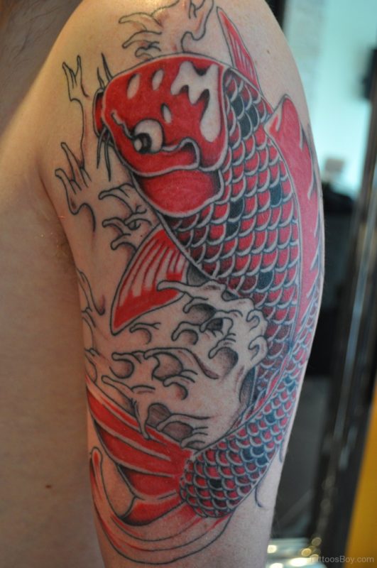 Red Fish Shoulder Tattoo Design