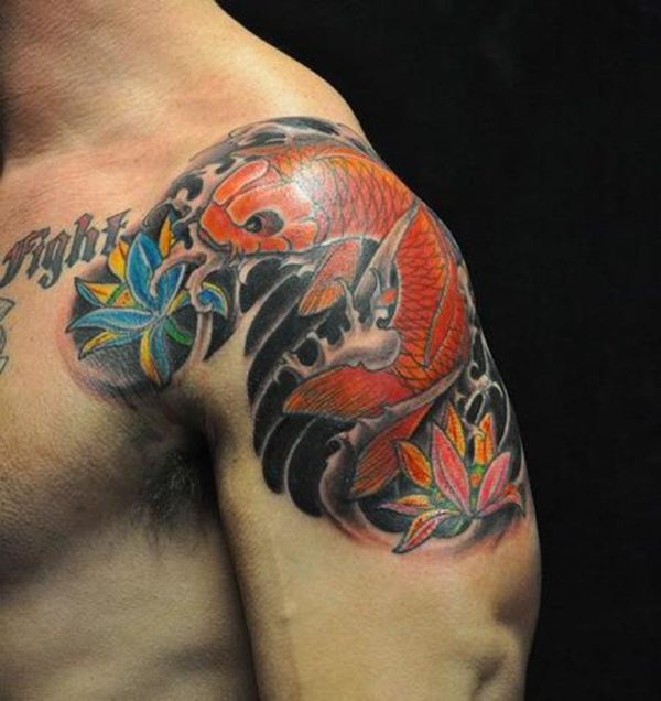 Red Fish Tattoo Design On Shoulder