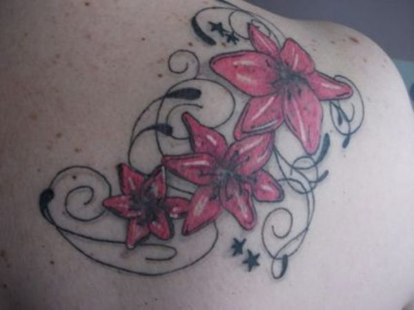 Red Flower Tattoo On Shoulder