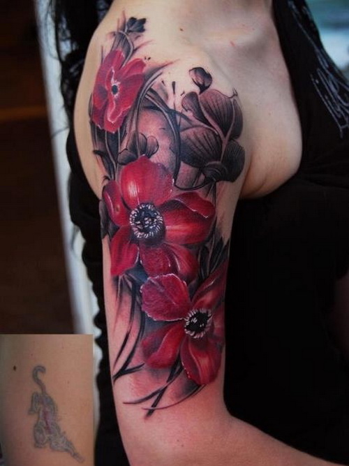 Red Flowers Cover Up Tattoo