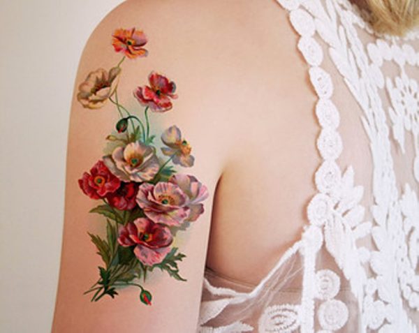 Red Flowers Vintage Tattoo