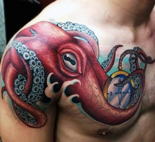 Red Front Shoulder Tattoo