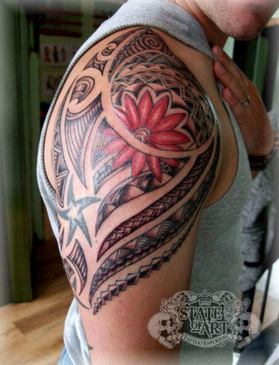 Red Hawaiian Shoulder Tattoo