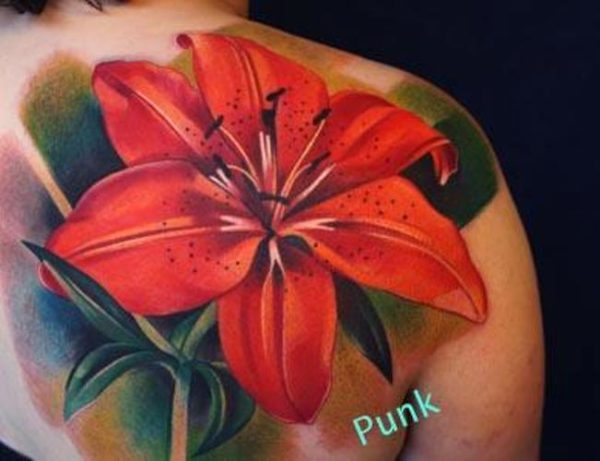 Red Lily Tattoo Design