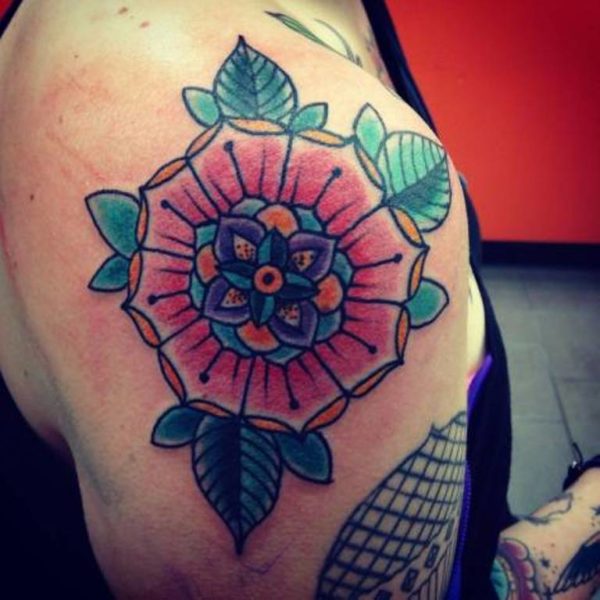 Red Mandala Shoulder Tattoo