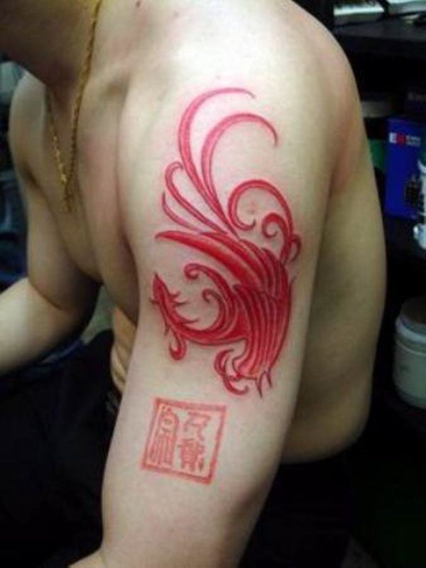 Red Phoenix Shoulder Tattoo Design