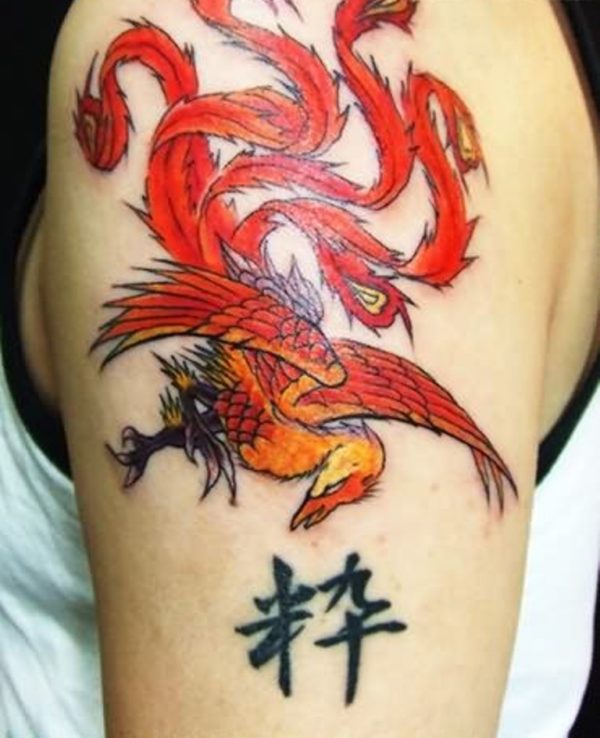 Red Phoenix Tattoo On Shoulder