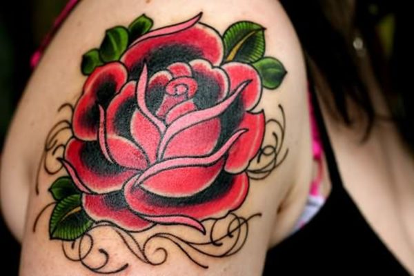 Red Rose Flower Tattoo Design
